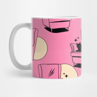 Naughty Black Cat Pattern in pink Mug